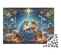 Puzzle 1000 pièces pour Adultes Scène de Nativité de Noël Scène de Nativité Perles dorées Étoile Mouton Très Difficile Premium Épais Solide Soulagement du Stress Décor Familial 52x38cm/1000pcs
