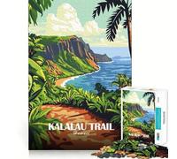 Puzzle 1000 pièces pour Adultes,Sentier de Kalalau,Affiche de Voyage à Hawaï,Jeu de réflexion Amusant et Calme,Cadeau de Noël apaisant (50x75cm)