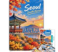 Puzzle 1000 pièces pour Adultes, Seoul Cityscape with Traditional Pavilion | Pour se détendre après Noël : ce puzzle pour adultes de 1000 pièces offre une activité classique pour Noël.