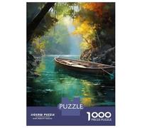 Puzzle 1000 Pièces Pour Adultes Serene River Scene with Wooden Boat Puzzles Pour Adultes Analyse Et Logique Liste De Souhaits Avec Le Père Noël Cadeaux Uniques Pour Un Anniversaire Et Noël 70x50cm/100