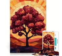 Puzzle 1000 pièces pour Adultes, Silhouette d'arbre au Coucher du Soleil, Verre étamé, Assemblage Parfait, Jeu de réflexion Artistique, Cadeau, Jeu Lent, décoration Murale de Noël (38x52cm)