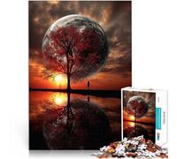 Puzzle 1000 pièces pour Adultes Silhouette d'arbre et Lune géante Loisirs en Famille avec des pièces de Formes aléatoires entièrement imbriquées 50x70cm