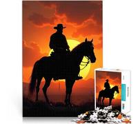 Puzzle 1000 pièces pour Adultes Silhouette de Cavalier au Coucher du Soleil Jeu Pratique Liste de souhaits avec Le Père Noël 75x50cm