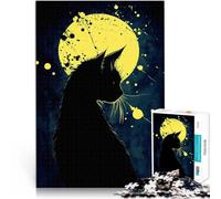 Puzzle 1000 pièces pour Adultes Silhouette de Chat Noir sur Une Lune Jaune Jeu de Quiz est idéal comme Cadeau pour Toute la Famille 38x26cm