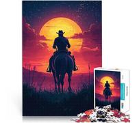 Puzzle 1000 pièces pour Adultes Silhouette de Cow-Boy au Coucher du Soleil Jeu intellectuel Anniversaire et Cadeaux Uniques 75x50cm