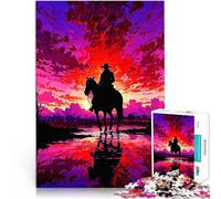 Puzzle 1000 pièces pour Adultes Silhouette de Cow-Boy au Coucher du Soleil Jeux de détente Interaction Parent-Enfant 38x26cm