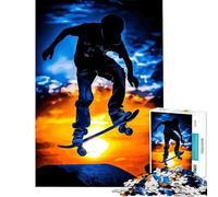 Puzzle 1000 pièces pour Adultes Silhouette de Skateur au Coucher du Soleil Jouet éducatif Jeu de Course de Vitesse à la Main (Taille 38x52cm)