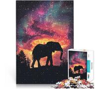 Puzzle 1000 pièces pour Adultes Silhouette d'éléphant sous la Galaxie Casse-tête Activités Amusantes à la Maison, Cadeaux d'anniversaire, Cadeaux de Voyage, 38x26cm