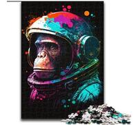 Puzzle 1000 pièces pour Adultes, Singe Astronaute coloré en Bois, pour Les Parents, Les Amoureux et Les Amis à partir de 14 Ans, 50x75cm, idéal pour Un Anniversaire, des Vacances.