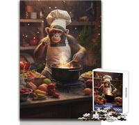 Puzzle 1000 pièces pour Adultes - Singe Cuisinier - Décoration de Cuisine - Détente et Plaisir garantis - Assemblage précis et Stable - Dimensions:38x52cm