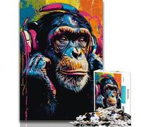 Puzzle 1000 pièces pour Adultes Singe écoutant de la Musique 1000 pièces pour Adultes et Adolescents Jeu éducatif Jouet de défi pour Femmes et Hommes 38x26cm