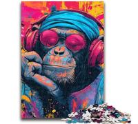 Puzzle 1000 pièces pour Adultes Singe écoutant de la Musique Jouets éducatifs Jeux familiaux Améliorer l'amour Entre Couples 26x38cm