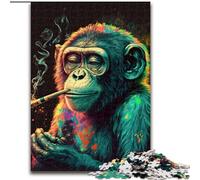 Puzzle 1000 pièces pour Adultes Singe Fumeur en Bois, idéal pour Les Anniversaires, Noël et Halloween, 50x75cm, décoration Artistique à Faire soi-même, Cadeau d'anniversaire idéal