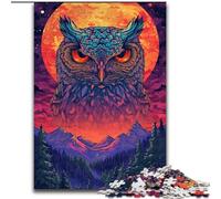 Puzzle 1000 pièces pour Adultes Sipsychédélique Chouette dans Les Montagnes Puzzle en Carton, Cadeau de Noël Adolescent Réduction du Stress Cool Cadeau Unique pour la Famille 1000 pièces(26x38cm)