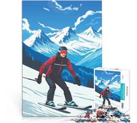 Puzzle 1000 pièces pour Adultes Skieur dans Un Paysage de Montagne pour s'amuser en Famille Cadeaux du Père Noël Secret 52x38cm