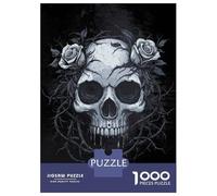 Puzzle 1000 Pièces pour Adultes Skull with Roses - Gothic Puzzle pour Adultes Jeu Manuel Décoration Murale pour Les Joueurs 38x26cm/1000pcs