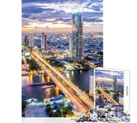 Puzzle 1000 pièces pour Adultes Skyline de Bangkok Thaïlande Jeu Impossible Apprentissage Jouet éducatif Liste de souhaits avec Le Père Noël (38x52cm)