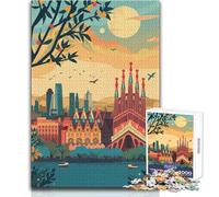 Puzzle 1000 pièces pour Adultes - Skyline de Barcelone - Apaisant et Relaxant - Jeu de précision - Dimensions:38x52cm