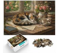 Puzzle 1000 pièces pour Adultes, Sleeping Cat by The Window | Pour les jours de pluie : ce puzzle pour adultes avec 1000 pièces convient aux loisirs calmes en intérieur.