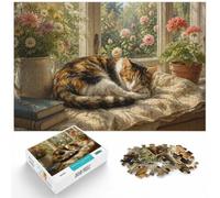Puzzle 1000 pièces pour Adultes, Sleeping Cat by The Window | Pour offrir un puzzle à un adulte passionné : ce puzzle adulte 1000 pièces convient aux loisirs calmes sans écran.