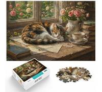 Puzzle 1000 pièces pour Adultes, Sleeping Cat by The Window | Pour un loisir intérieur plus long : ce puzzle 1000 pièces pour adultes peut se faire seul ou se partager.