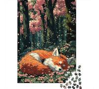 Puzzle 1000 Pièces pour Adultes, Sleeping Fox in Cherry Blossom Forest, 52x38cm/1000pcs; pour Une Pause Calme en Intérieur; Carton Blanc pour Un Tri Organisé