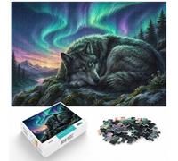 Puzzle 1000 pièces pour Adultes, Sleeping Wolf Under Aurora Borealis | Pour les heures calmes avant le Nouvel An : ce puzzle adulte 1000 pièces convient aux loisirs calmes sans écran.