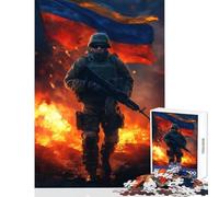 Puzzle 1000 pièces pour Adultes Soldat avec Drapeau ukrainien Jeu Anti-Stress Idée Cadeau et Divertissement Chaque pièce est Unique Dimensions 38x26cm