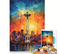 Puzzle 1000 pièces pour Adultes Space Needle de Seattle Jeu Impossible activités Amusantes à la Maison idéal pour décorer Un Bureau 50x75cm