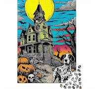 Puzzle 1000 Pièces pour Adultes Spooky Halloween Haunted House Puzzles pour Adultes - Défi Difficile - Liste De Souhaits avec Le Père Noël - Cadeaux d'anniversaire Uniques 38x26cm/1000pcs