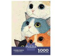 Puzzle 1000 Pièces pour Adultes Stack of Four Cute Cats Illustration Puzzle Casse-tête Jeu De Réflexion Cadeau pour Femmes Difficile Et Stimulant 70x50cm/1000pcs