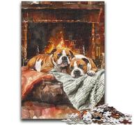 Puzzle 1000 pièces pour Adultes Staffordshire Bull Terrier Feu de Camp Jeu éducatif Familial Décoration Murale Cadeaux d'anniversaire et de Noël Uniques 38x26cm