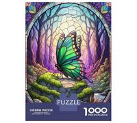 Puzzle 1000 Pièces pour Adultes, Stained Glass Butterfly in Forest Scene, Divertissement Intérieur, Cadeau pour Adultes, Découpe Précise, 52x38cm/1000pcs