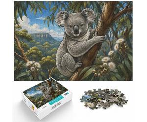 Puzzle 1000 pièces pour Adultes, Stained Glass Koala in Eucalyptus Tree | Pour les heures libres où l'on souhaite rester concentré : ce puzzle 1000 pièces adulte offre une pause loin des écrans.