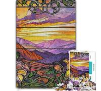 Puzzle 1000 pièces pour Adultes, Stained Glass Mountain Sunset Landscape | Choisissez une activité de loisir en janvier pour les w nds d’hiver, pour se concentrer.