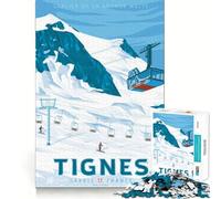 Puzzle 1000 pièces pour Adultes Station de Ski de Tignes Impression Nette Jeu de Concentration Cadeau Jeu de détente Scène de Noël (38x26cm)