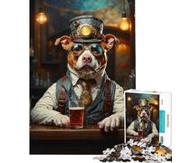 Puzzle 1000 pièces pour Adultes Steampunk Beer Pitbull Jeu éducatif et ludique idéal comme Cadeau (38x52cm)