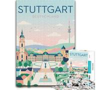 Puzzle 1000 pièces pour Adultes, Stuttgart Deutschland Vintage Poster | Choisissez ce loisir calme pour adultes les après-midis en intérieur, pour une pause sans écran.