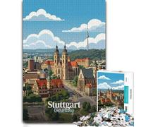 Puzzle 1000 pièces pour Adultes, Stuttgart, Germany Cityscape Illustration | Profitez de ce défi puzzle adulte pendant les soirées calmes, pour se détendre.