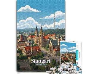 Puzzle 1000 pièces pour Adultes, Stuttgart, Germany Cityscape Illustration | Profitez de ce défi puzzle adulte pendant les soirées calmes, pour se détendre.