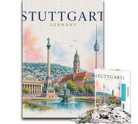 Puzzle 1000 pièces pour Adultes, Stuttgart Germany Cityscape Watercolor | Choisissez un cadeau puzzle de saison pour les w nds au chaud, pour se détendre.