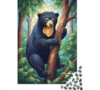 Puzzle 1000 pièces pour Adultes, Sun Bear Stained Glass Illustration
