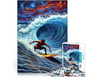 Puzzle 1000 pièces pour Adultes Surfeur chevauchant Une Vague géante Défi Difficile est idéal comme Cadeau pour Toute la Famille 75x50cm