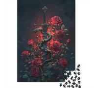 Puzzle 1000 Pièces pour Adultes Sword with Snake and Roses Puzzles pour Adultes - Défi Difficile - Liste De Souhaits avec Le Père Noël - Cadeaux d'anniversaire Uniques 52x38cm/1000pcs