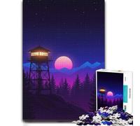 Puzzle 1000 pièces pour Adultes, Synthwave Forest Lookout Tower at Night | Pour un moment utile, activité en intérieur pour adultes le w nd, pour un moment calme.