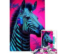 Puzzle 1000 pièces pour Adultes Synthwave Zebra Jeu Anti-Stress Cadeau d'anniversaire Jeu Stimulant (38x52cm)