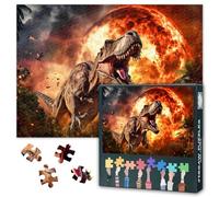 Puzzle 1000 Pièces pour Adultes T-Rex Dinosaure dans la Forêt Urbaine avec Fond Fumée Fumée Scène Préhistorique Puzzle Difficile Art Amoureux de Dinosaures Cadeau Aventure Jurassique 70x50cm