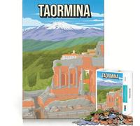 Puzzle 1000 pièces pour Adultes Taormina Italie Sicile Affiche de Voyage Découpe Nette Jeu de Concentration Cadeau Jeu de détente Scène de Noël Art (50x75cm)