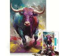 Puzzle 1000 pièces pour Adultes « Taureau dans Le désert » Jeu de réflexion Artistique et créatif Jeu Lent Décoration Murale de Noël (38x26cm)