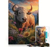 Puzzle 1000 pièces pour Adultes Taureau en Fleurs,Majesté de la Montagne,Décoration soignée,Jeu de Construction,Jeu de Paix,Cadeau d'anniversaire (38x52cm)
